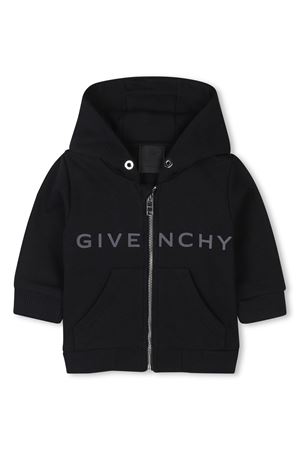 Felpa con cappuccio in misto cotone nero GIVENCHY KIDS | H3063609B